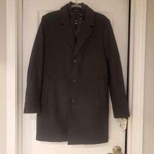 DKNY Men's Black Pea Coat - Classic Single-Breasted Design